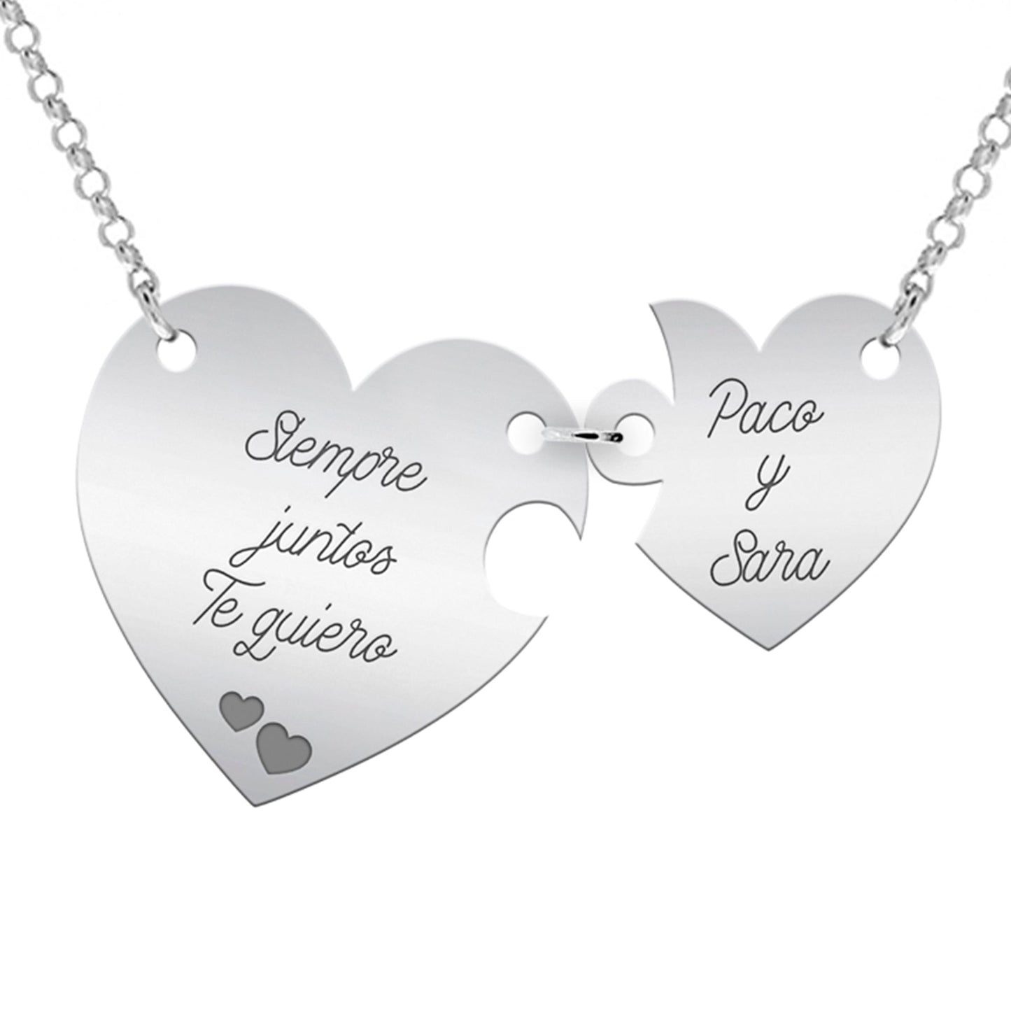 Collier Cœur Séparable en Argent 925 à Graver Prénoms et Message