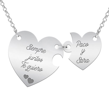 Collier Cœur Séparable en Argent 925 à Graver Prénoms et Message