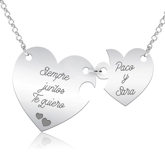 Collier Cœur Séparable en Argent 925 à Graver Prénoms et Message