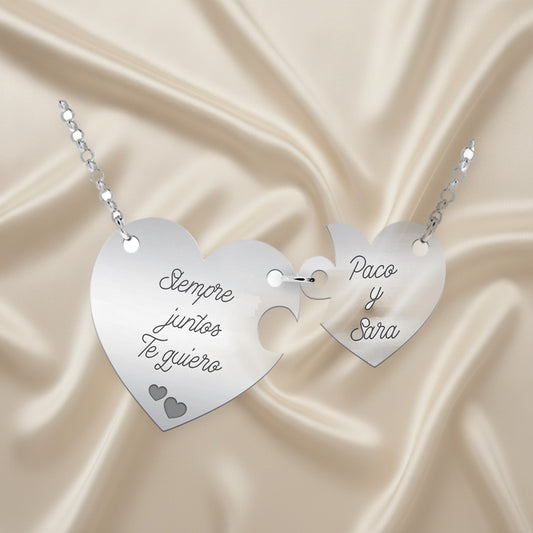 Collier Cœur Séparable en Argent 925 à Graver Prénoms et Message