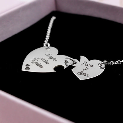Collier Cœur Séparable en Argent 925 à Graver Prénoms et Message