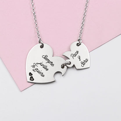 Collier Cœur Séparable en Argent 925 à Graver Prénoms et Message
