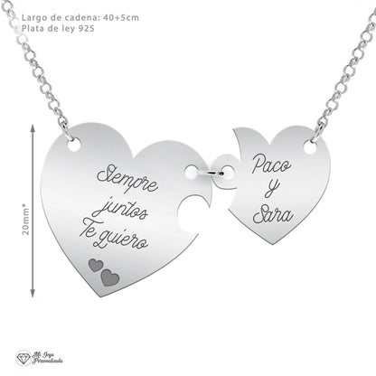 Collier Cœur Séparable en Argent 925 à Graver Prénoms et Message