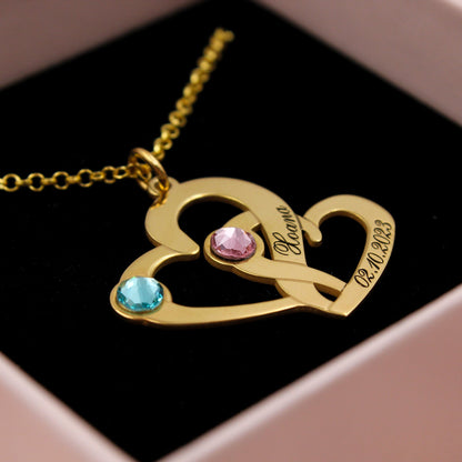 Collier Cœurs Entrelacés Argent 925 Plaqué Or Personnalisable