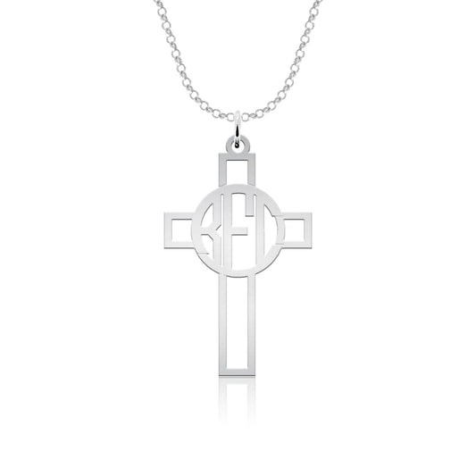 Collier Croix en Argent 925 à Personnaliser avec 3 Initiales