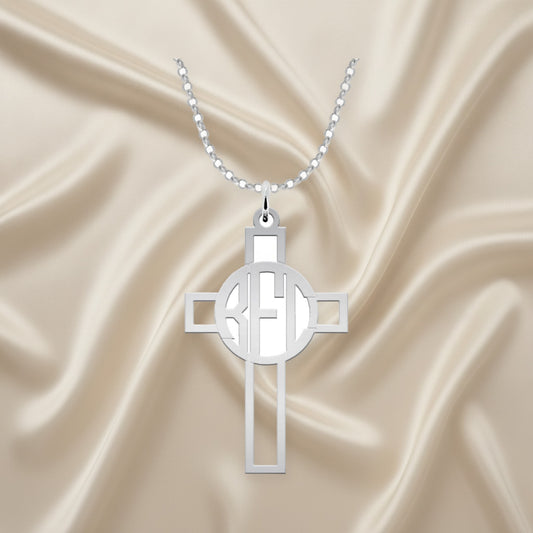 Collier Croix en Argent 925 à Personnaliser avec 3 Initiales