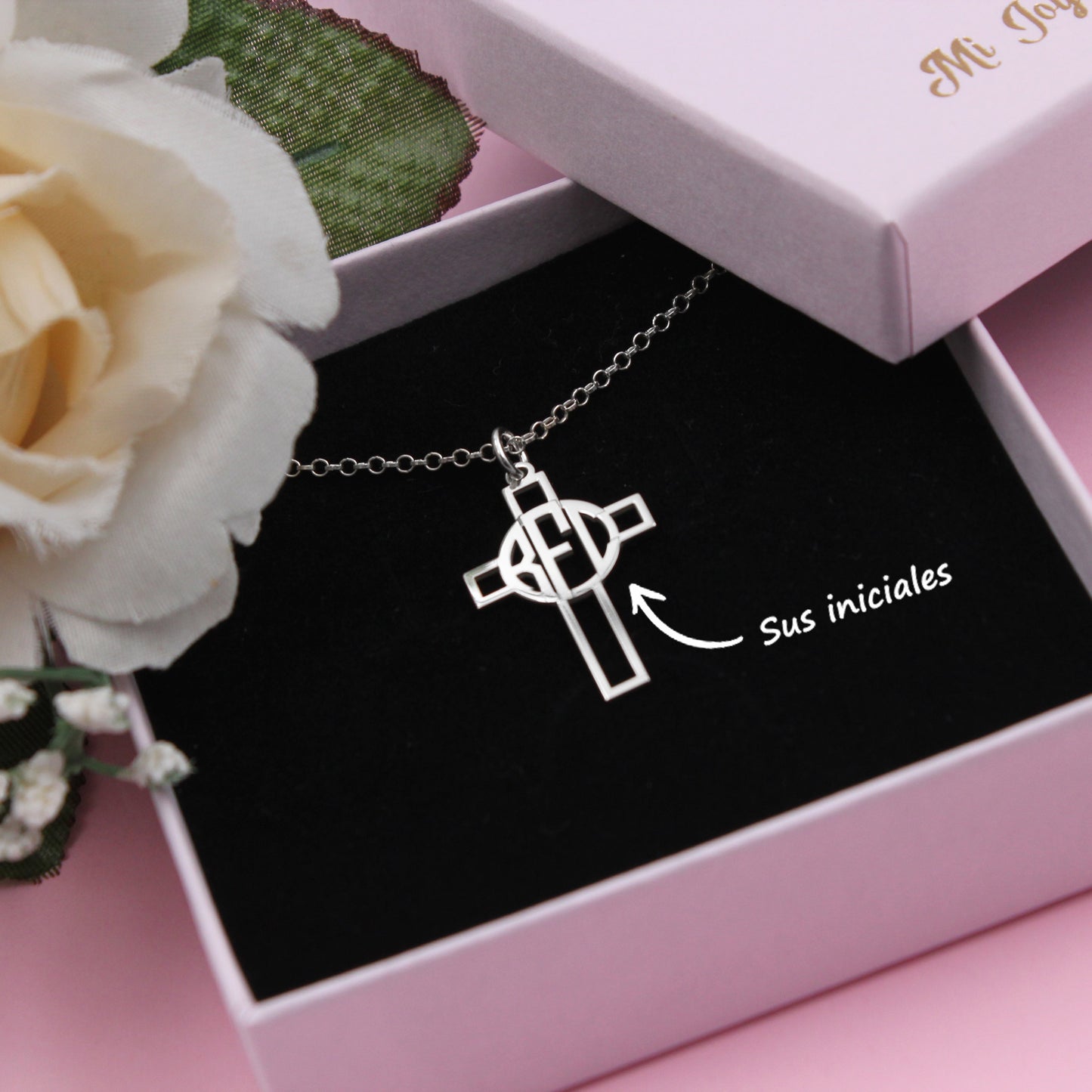 Collier Croix en Argent 925 à Personnaliser avec 3 Initiales