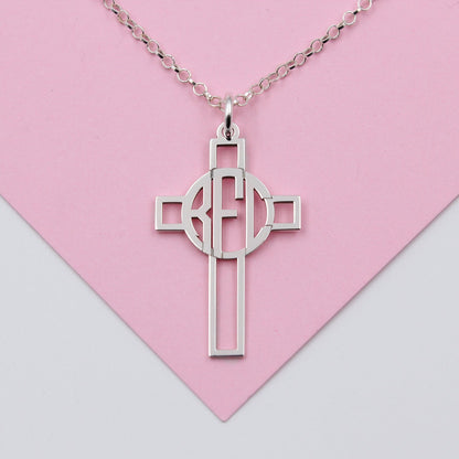 Collier Croix en Argent 925 à Personnaliser avec 3 Initiales