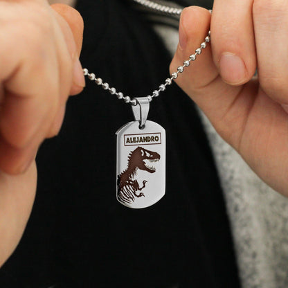Collier dinosaure T-Rex personnalisé en acier inoxydable