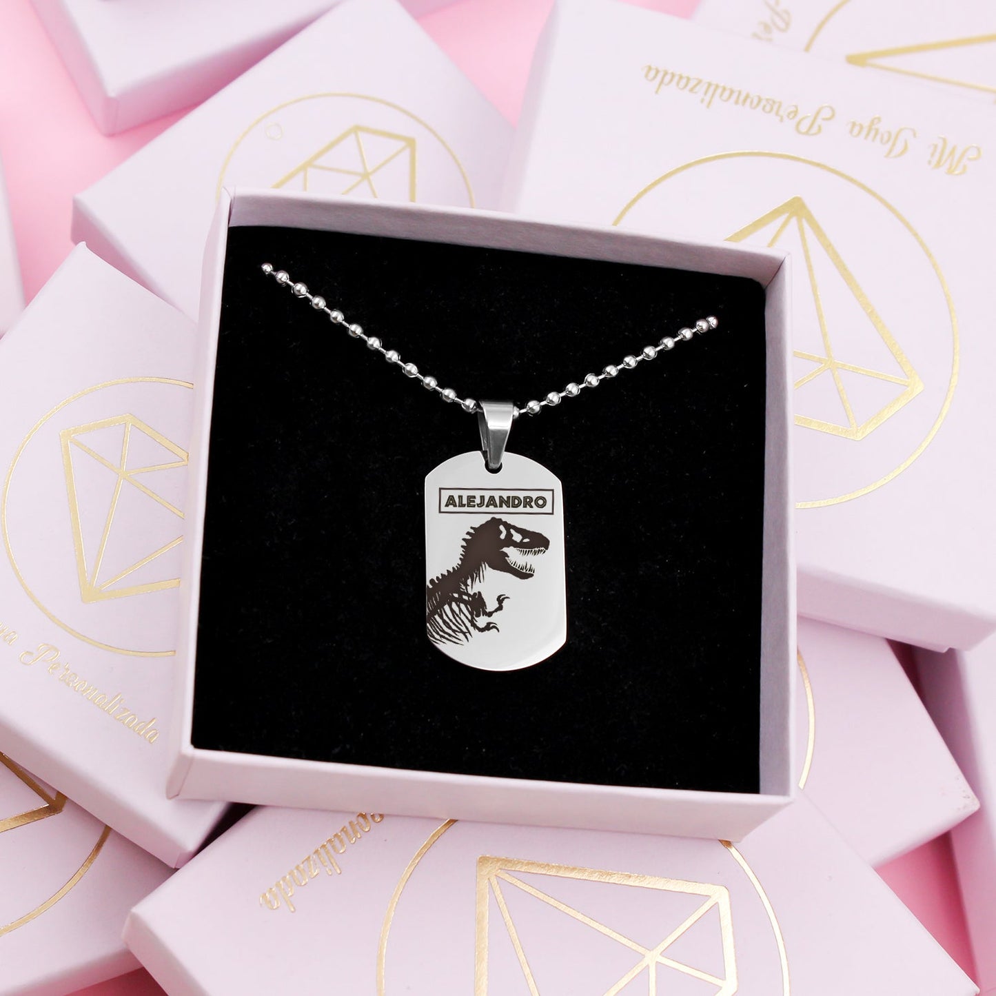 Collier dinosaure T-Rex personnalisé en acier inoxydable