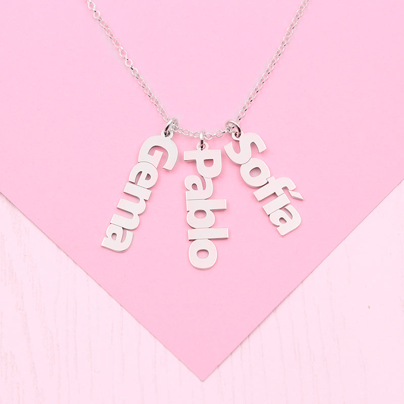 Collier en Argent 925 avec Noms Personnalisables Verticaux
