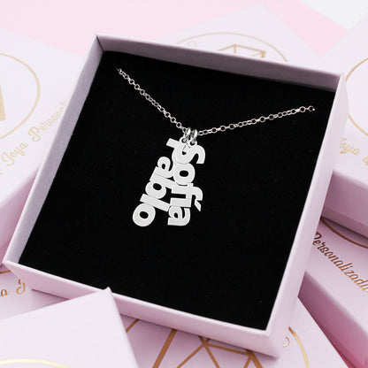 Collier en Argent 925 avec Noms Personnalisables Verticaux
