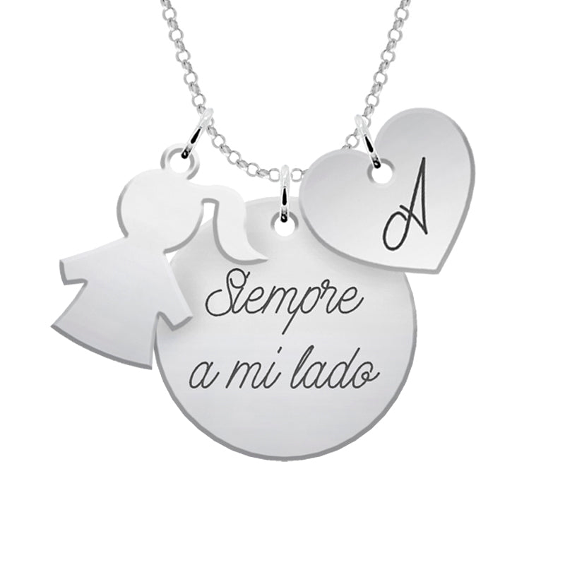 Collier en argent 925 personnalisable, pendentif enfant et cœur