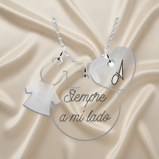 Collier en argent 925 personnalisable, pendentif enfant et cœur