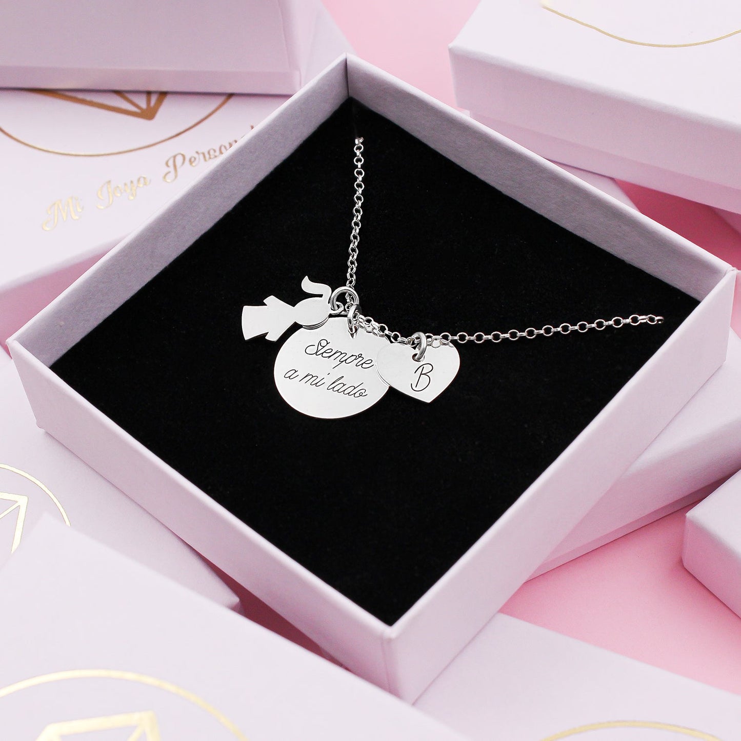 Collier en argent 925 personnalisable, pendentif enfant et cœur