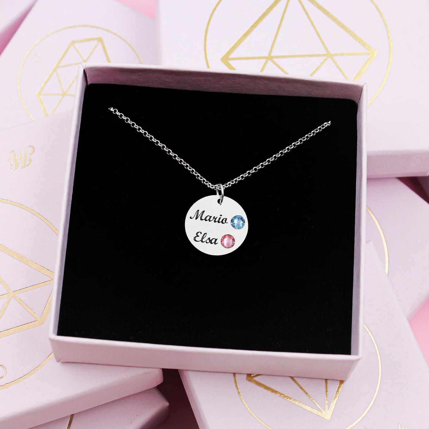 Collier en argent avec 2 cristaux de naissance