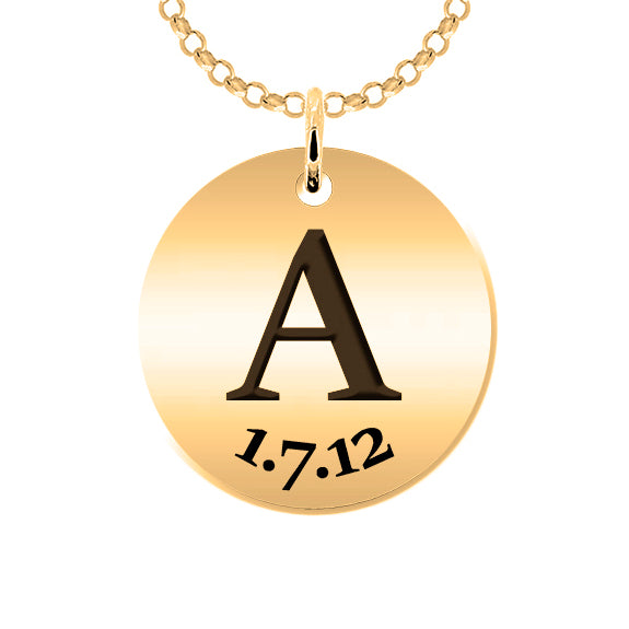 Collier en argent avec initiale et date gravée plaquée or