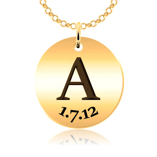 Collier en argent avec initiale et date gravée plaquée or