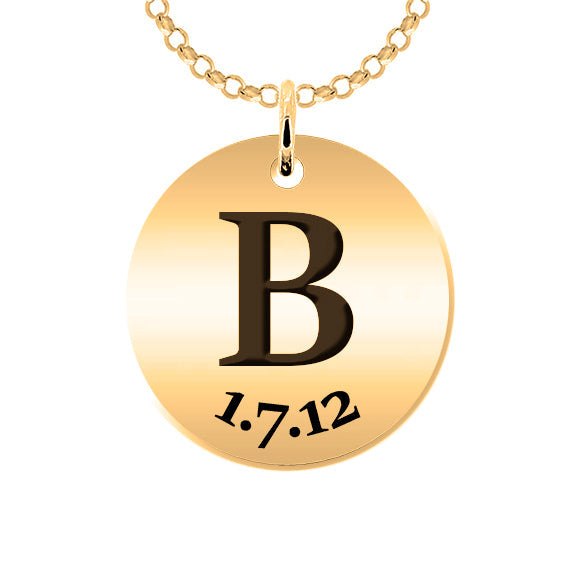 Collier en argent avec initiale et date gravée plaquée or