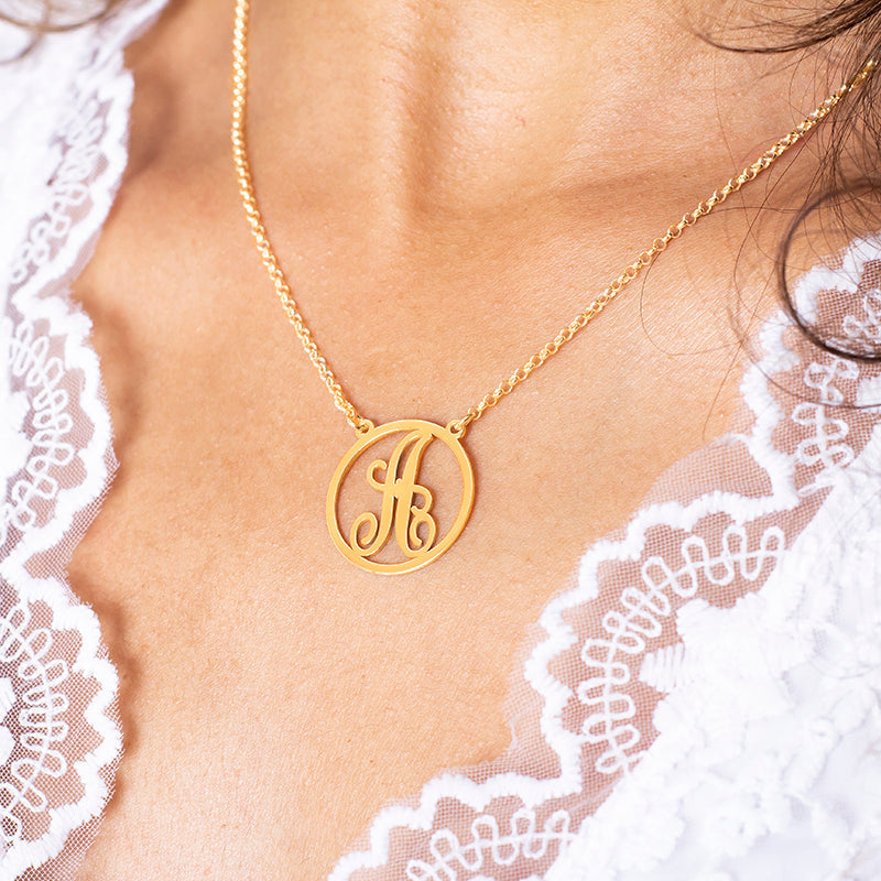 Collier en Argent Massif avec Initiale Classique Plaqué Or