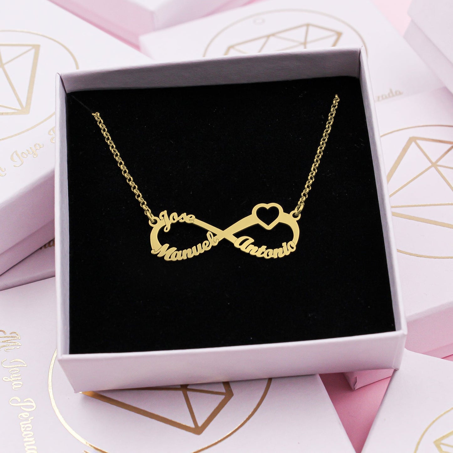 Collier Infini Argent Massif et Cœur Plaqué Or