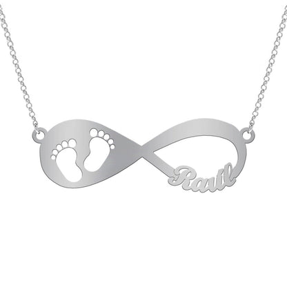 Collier Infini avec Empreinte de Pied de Bébé en Argent