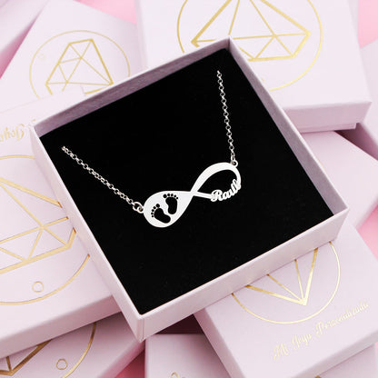 Collier Infini avec Empreinte de Pied de Bébé en Argent
