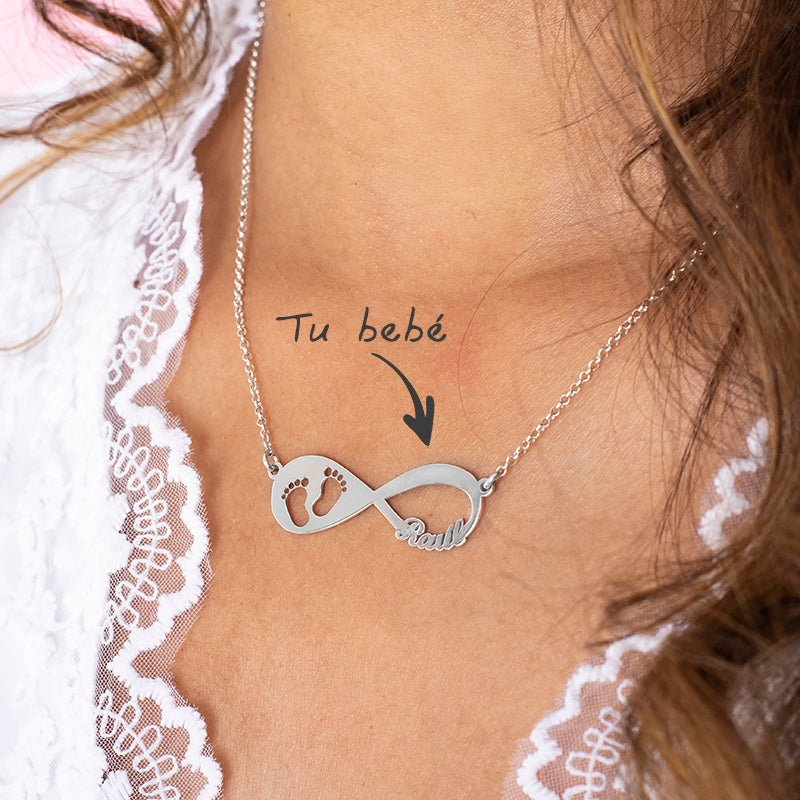 Collier Infini avec Empreinte de Pied de Bébé en Argent