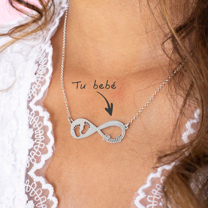 Collier Infini avec Empreinte de Pied de Bébé en Argent