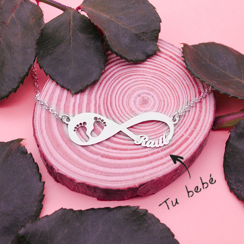 Collier Infini avec Empreinte de Pied de Bébé en Argent