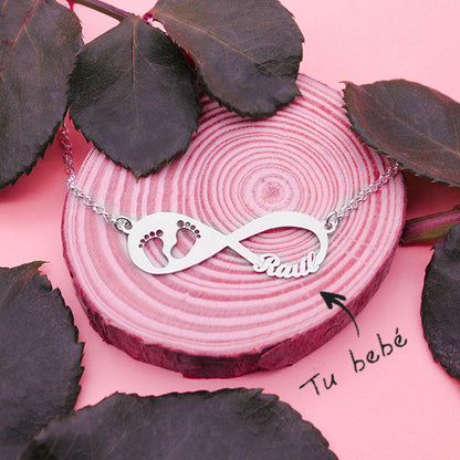 Collier Infini avec Empreinte de Pied de Bébé en Argent