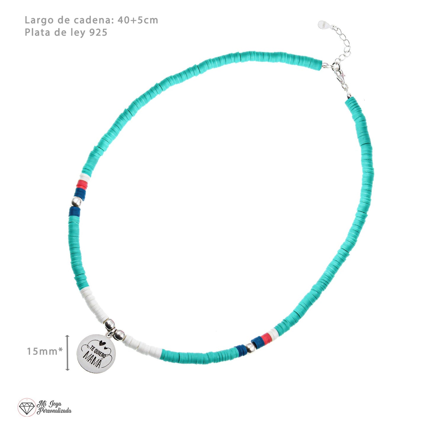 Collier Marbella personnalisable perles colorées et médaille argent
