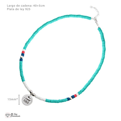 Collier Marbella personnalisable perles colorées et médaille argent
