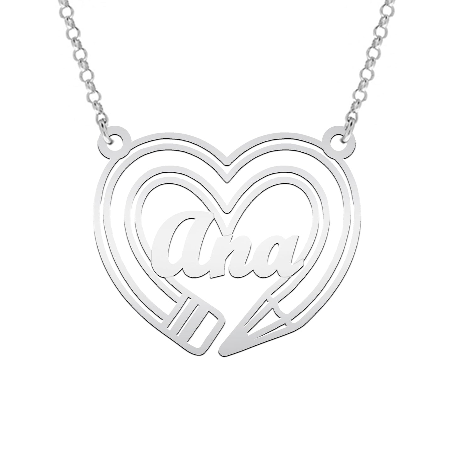 Collier pendentif cœur et crayon en argent 925 personnalisable