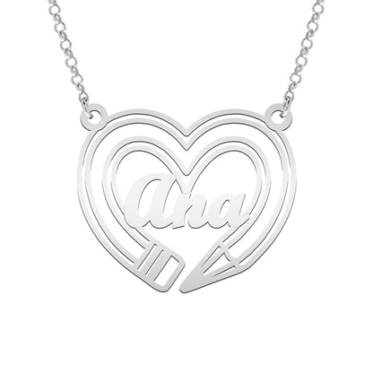 Collier pendentif cœur et crayon en argent 925 personnalisable
