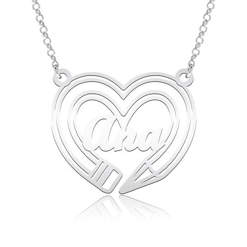 Collier Cœur et Crayon, cadeau pour une maîtresse, argent 925