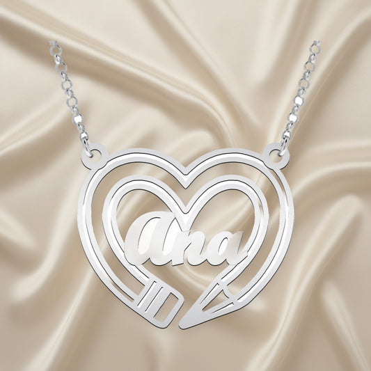 Collier pendentif cœur et crayon en argent 925 personnalisable
