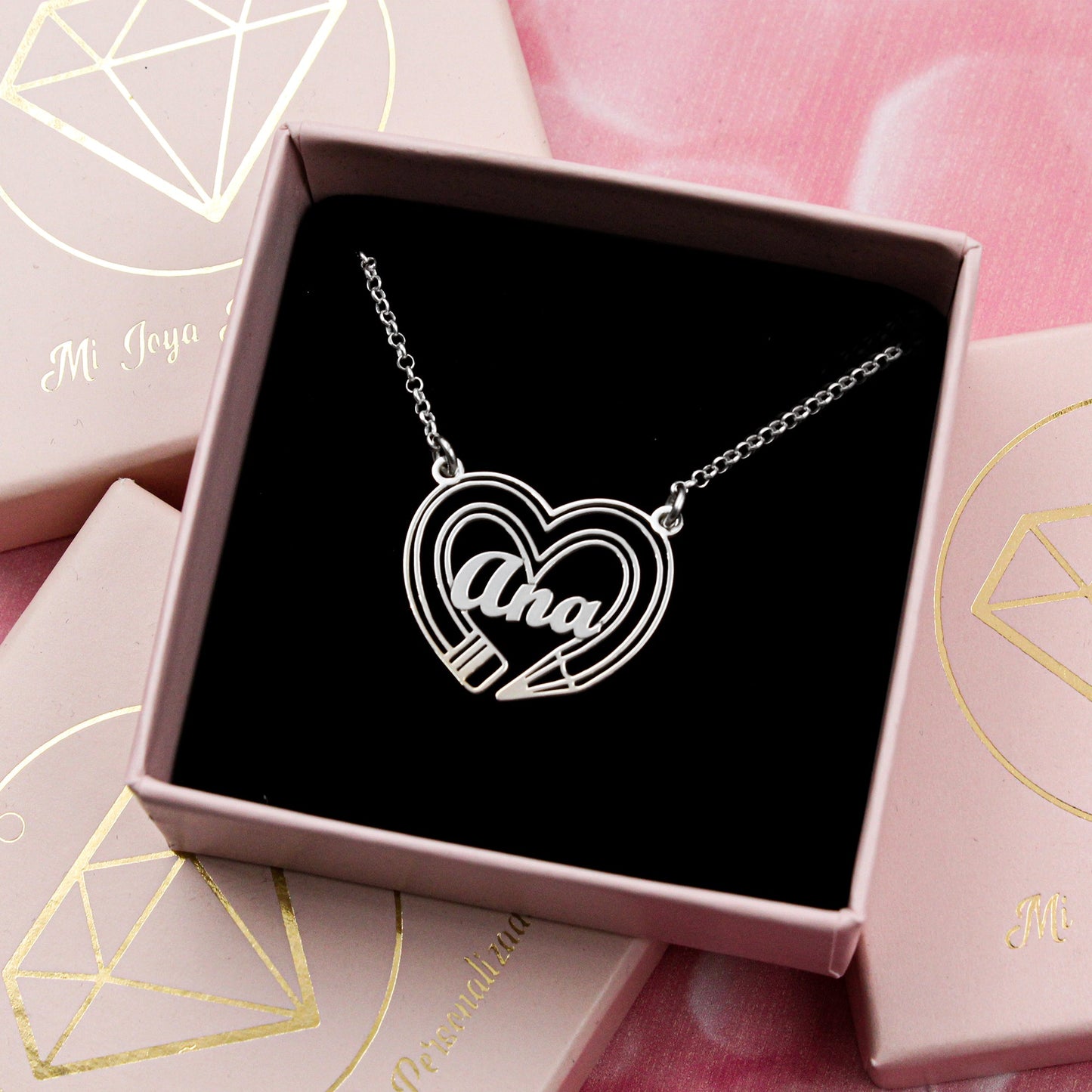 Collier pendentif cœur et crayon en argent 925 personnalisable