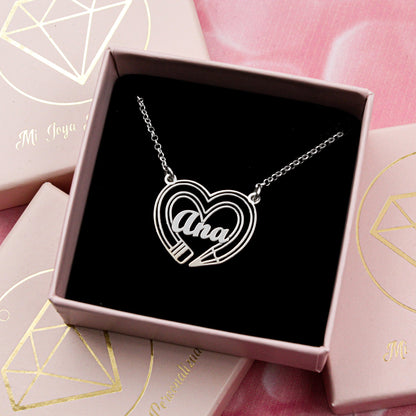 Collier pendentif cœur et crayon en argent 925 personnalisable