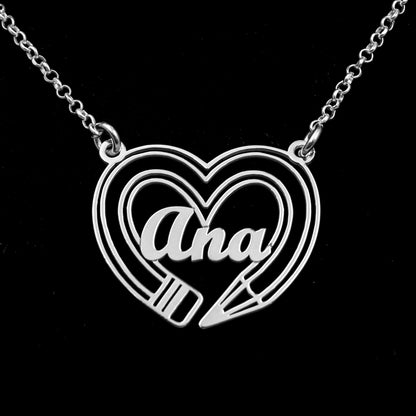Collier pendentif cœur et crayon en argent 925 personnalisable