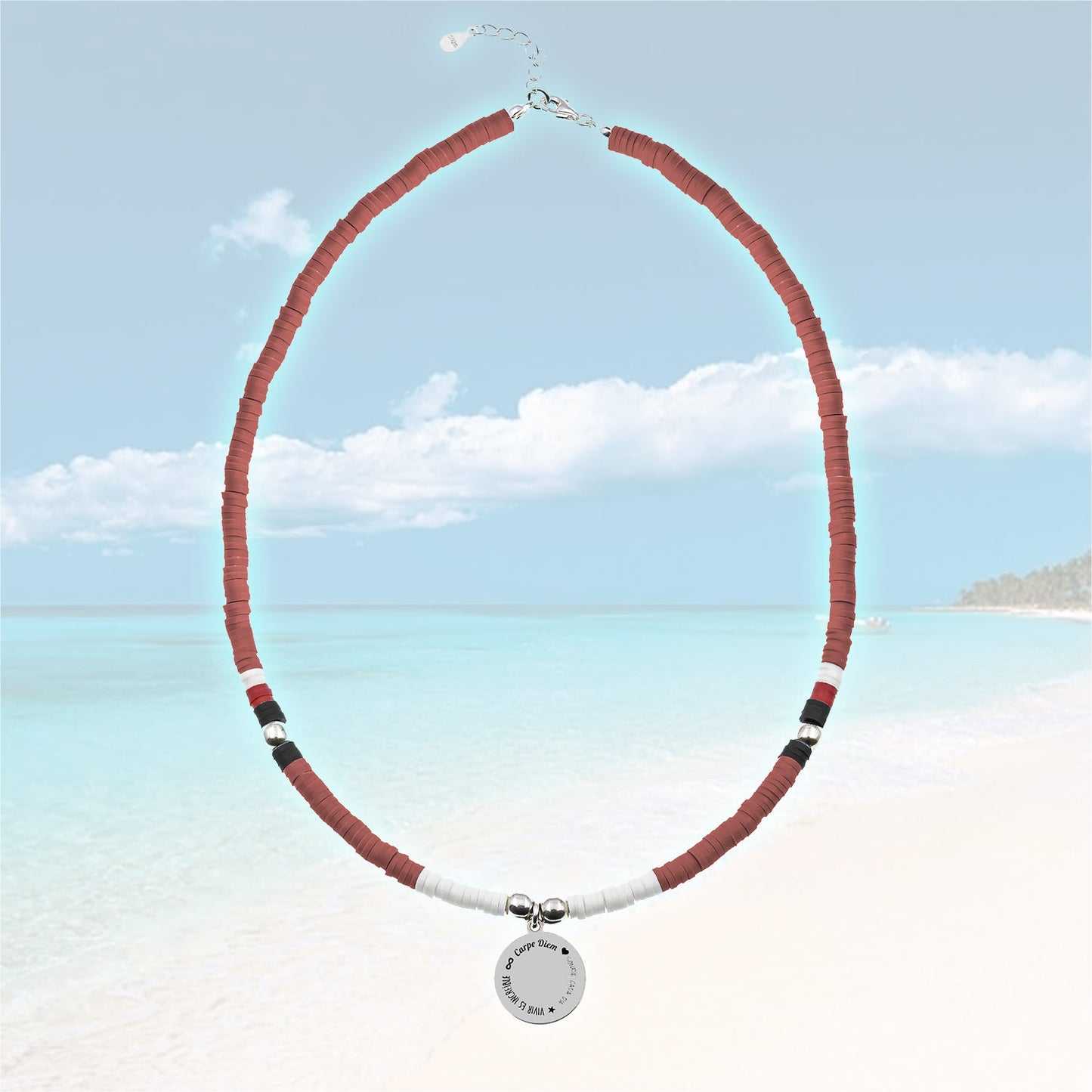 Collier personnalisable perles blanches corail et médaille argent 925