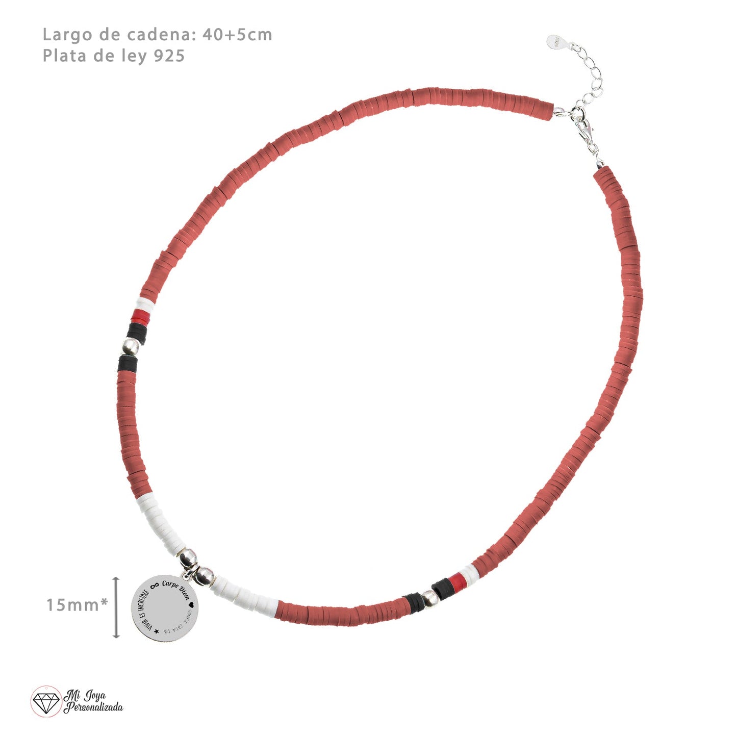 Collier personnalisable perles blanches corail et médaille argent 925