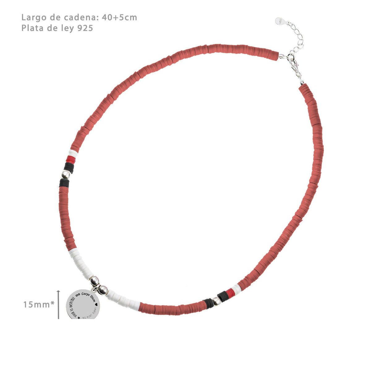 Collier Perles Blanches et Corail, médaille gravée, argent 925