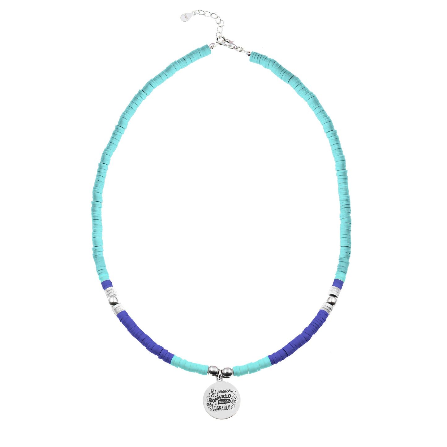 Collier personnalisable perles bleues et médaille argent 925