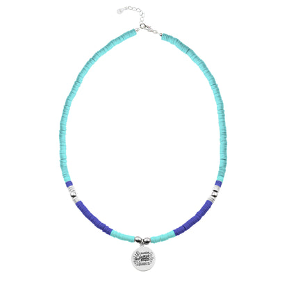 Collier personnalisable perles bleues et médaille argent 925