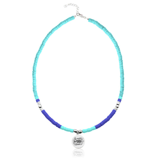 Collier personnalisable perles bleues et médaille argent 925