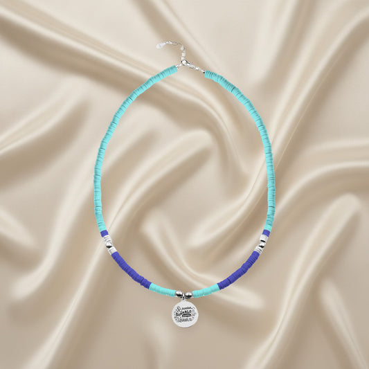 Collier personnalisable perles bleues et médaille argent 925
