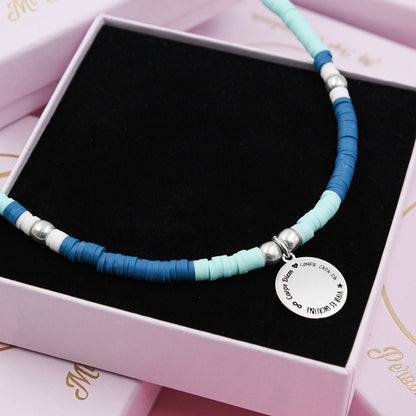 Collier personnalisable perles bleues et médaille argent 925