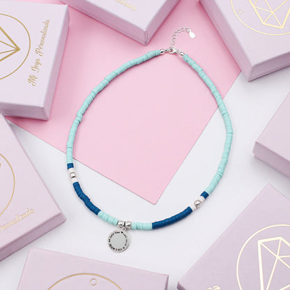 Collier personnalisable perles bleues et médaille argent 925
