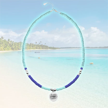 Collier personnalisable perles bleues et médaille argent 925